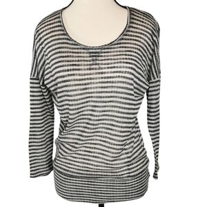 Splendid Charcoal & Light Grey Striped Lightweight Knit Top Size 14 (M)